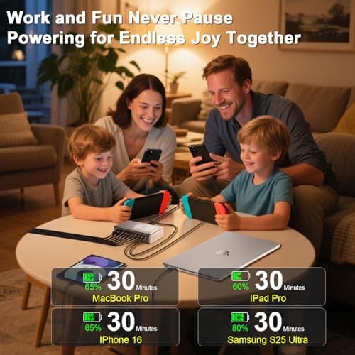 650W USB C Fast Charger Block,Dual PD 3.1 140W USB Charging Station, GaN Ⅲ Multi-Port PD PPS Fast Charging Station for Multiple Devices,Laptop Wall Charger Compatible with MacBook iPad iPhone 17 etc - Thumbnail 4