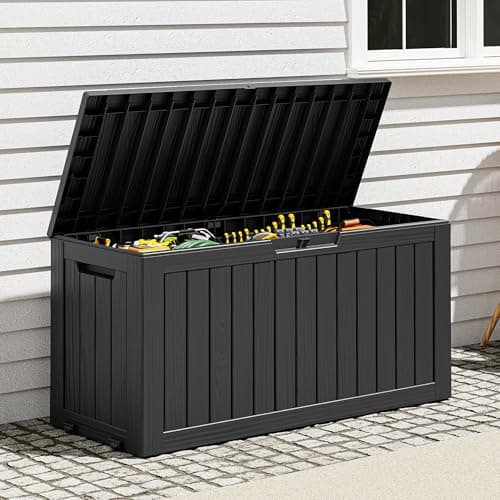 NBYSGO Outdoor Storage Box, Resin Deck Boxes Indoor and outdoor, Waterproof Storage Box Lockable Lid (Black, 75 Gallon)