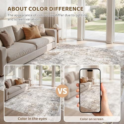 UERMEI 5x7 Area Rug Living Room Rugs - Washable Neutral Modern Abstract Soft Thin Large Rug Indoor Floor No Slip Rug Carpet for Bedroom Under Dining Table Home Office Decor - Brown Grey - Thumbnail 5