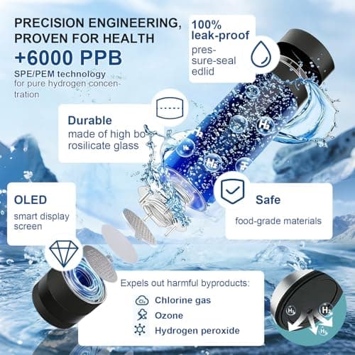 Hydrogen Water Bottle Generator - 2026 Hydrogen Water Machine - 6000 PPB SPE/PEM Tech Glass Hydrohealth Water Bottle for Kidney Health Hydrogen Bottle Gift for Family & Friends (A Touch/Silver) - Thumbnail 5