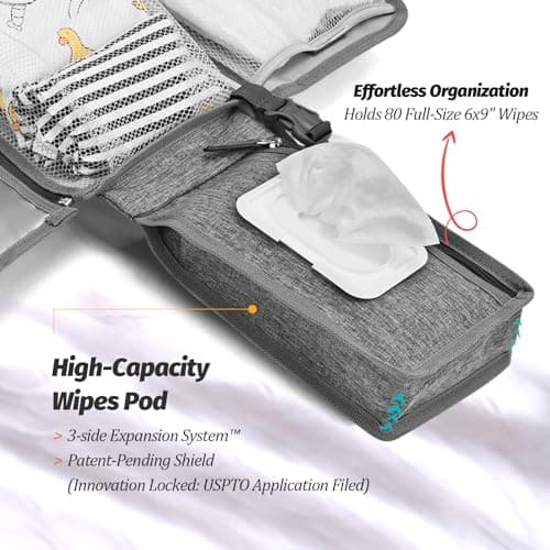 PZU Portable Diaper Changing Pad - Changing Pad Portable with Wipes Pocket, Waterproof Diaper Changing Mat, Portable Changing Pad for Baby, Newborn Gift（Grey） - Thumbnail 5