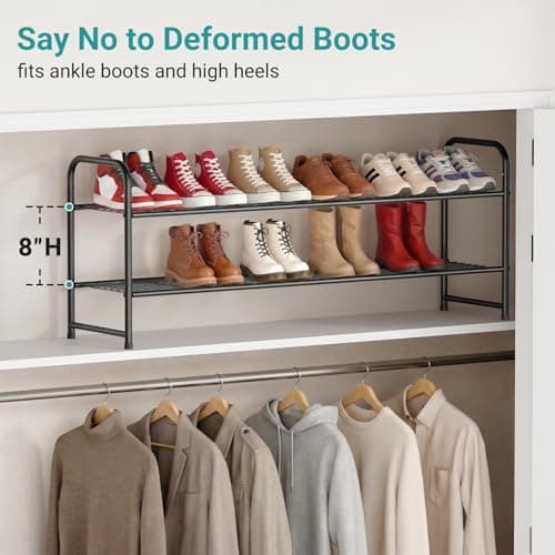 AOODA Long 2 Tier Shoe Rack for Closet Metal Wide Stackable Shoe Storage Organizer for Entryway, Bedroom, Floor, 18-Pairs Low Shoe Shelf, Black - Thumbnail 5