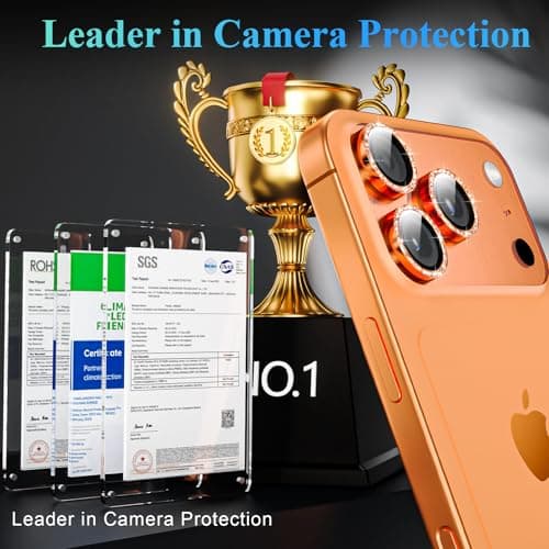 YWXTW Camera Lens Protector for iPhone 17 Pro/iPhone 17 Pro Max, [1 Step Installation Tray] Tempered Glass Screen Protector Metal Individual Camera Cover Accessories Case Friendly (Glitter Orange) - Thumbnail 2