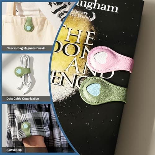 2Pcs Magnetic Leather Bookmarks with Gift Box Magnetic Pen Holder Book Marks Clip Gift for Book Lover Readers Men Women Teachers Students, Heart (Pink+Green) - Thumbnail 5