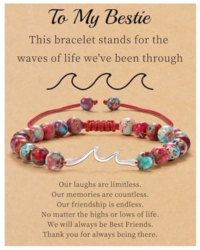 Sistble Mothers Day Gifts for Bestie, Gifts for Friend Wave Bracelets for Teen Red Beaded Bracelet Natural Stone Jewelry Birthday Inspirational Gift for Women Best Friend - Image 1