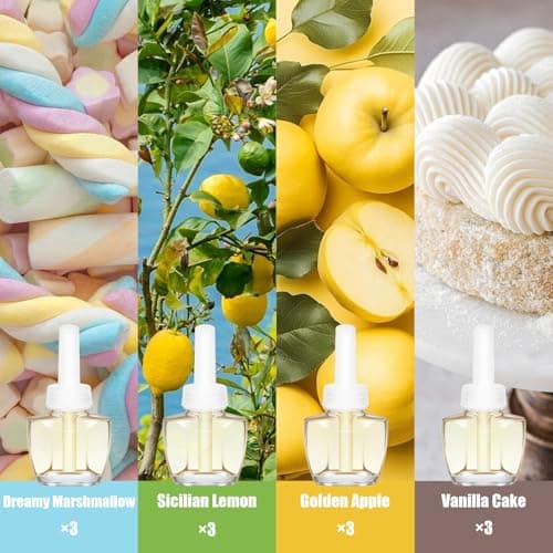 Plug In Refills Air Freshener, Dreamy Marshmallow, Sicilian Lemon, Golden Apple, Vanilla Cake, for Home, 7.92 Fl Oz, 12 Count, Compatible with Air Wick & Glade, Not Include Glade Plus - Thumbnail 3