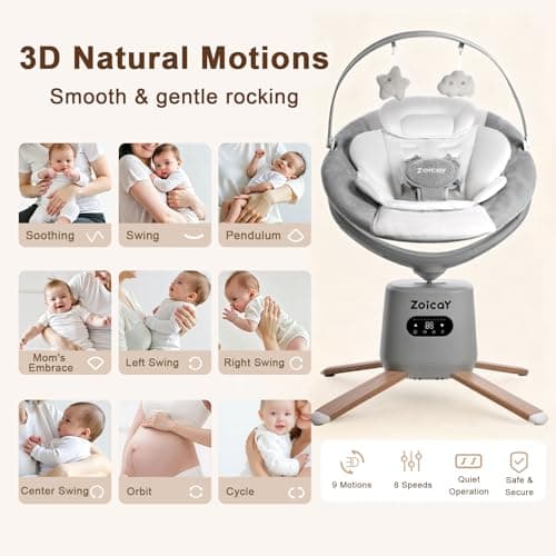 Baby Swings for Infants with 9 Modes & 8 Speeds, Electric 3D-Motion Baby Swings with APP Control, 6 Preset Lullabies, 360° Rotating Seat and Remote Control & BT Enabled, 5 Point Harness (Up to 25lbs) - Thumbnail 2