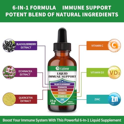 Cofure Zinc Quercetin Vitamin C D3 Liquid Immune Support with Organic Echinacea Elderberry, Immune Defense Drops Supplement for Adults- Vegan, Non-GMO, Gluten Free - 2 Fl Oz, 60 Servings - Thumbnail 3