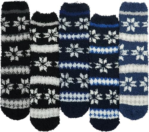 BenSorts Gripper Slipper Socks for Men Stocking Stuffers Warm House Grip Socks for Father Husband 5 Pairs Gifts Snowflake Christmas - Thumbnail 6
