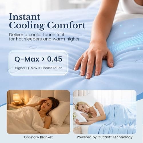 i-baby Outlast® Cooling Blanket Twin Size, Cooling Comforter with NASA-Inspired Temperature Regulation, Lightweight Summer Cool Blanket for Hot Sleepers & Night Sweats, 68"×90", Serene Blue - Thumbnail 4