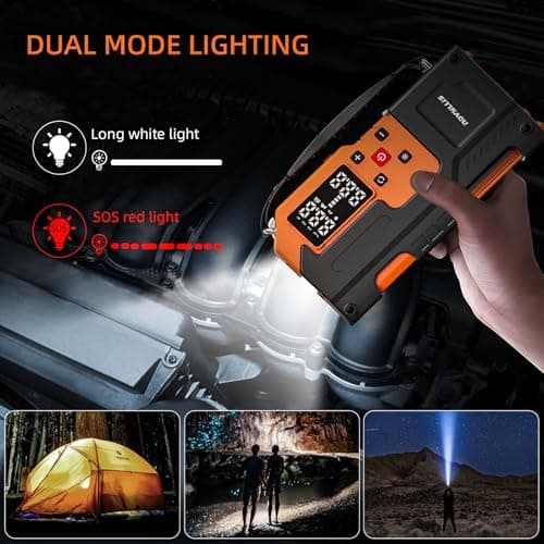 Jump Starter with Air Compressor 4000A Portable Battery Pack 10000mAh Power Bank Emergency SOS LED Light 22-Cylinder 150PSI Cordless AutoShutoff Tire Inflator Window Breaker - Thumbnail 6