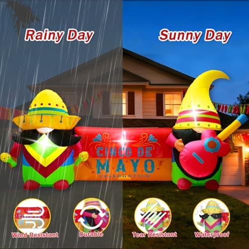 GIFTFIND 8FT Long Cinco De Mayo Inflatables Outdoor Decorations, Colorful Fiesta Party Blow Up Decor, Built-in LED Lights May 5 Mexican Yard Decoration for Garden Lawn Holiday Decor - Thumbnail 4