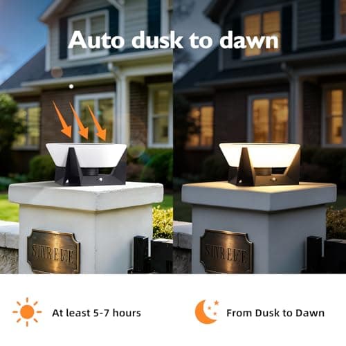 PAKEDANDUN 11" Solar Post Lights, IP54 Waterproof Solar Pillar Lights Outdoor, Dusk to Dawn Outdoor Lamp Post Light, Stainless Steel Column Lighting for Posts Outside Deck Patio Garden E26 Bulb - Thumbnail 6