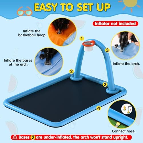Instraella Splash Pad, 110x91'' 2-in-1 Large Sprinkler Mat with Basketball Hoop and Arch for Kids Outdoor Play, Shoot Game for Backyard, Inflatable Water OutdoorToys More Fun for Boys and Girls - Thumbnail 4
