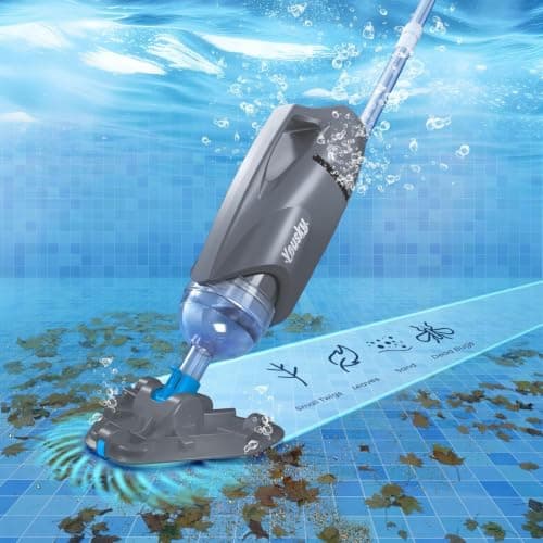 Cordless Pool Vacuum for Above Ground Pool with Telescopic Pole, 18.5 GPM Powerful Suction, 45 Mins Runtime, Rechargeable Handheld Pool Cleaner with 2 Brush Heads for Inground Pools - Image 1