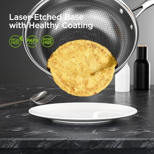 COOKER KING 12-Inch Hybrid Stainless Steel Wok with Lid, Nonstick Stir Fry Pan & Deep Frying Pan, Tri-Ply Clad Honeycomb Everyday Pan, Induction Ready, Oven & Dishwasher Safe, PFOA Free - Thumbnail 2