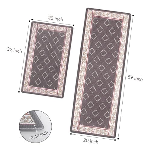 ROTTOGOON Kitchen Floor Mat Set of 2, Cushioned Anti Fatigue Kitchen Mat 20"x32"+20"x59", Non-Slip Waterproof Kitchen Rug, Premium PVC Comfort Kitchen Mats and Rugs for Kitchen, Office, Home, Laundry - Thumbnail 2