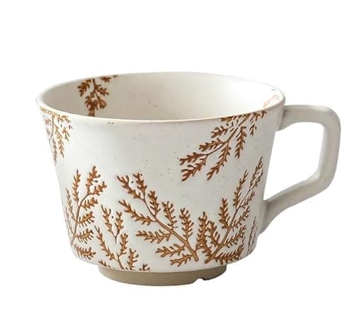 Tvvtuww Ceramic Mug 1 pc, 11oz - Vintage Coffee Mug, Pottery Cups for Milk, Latte, Cappuccino, Tea - Porcelain Dishwasher, Microwave Safe Stoneware Gift for Women Men, Brown Leaf - Image 1
