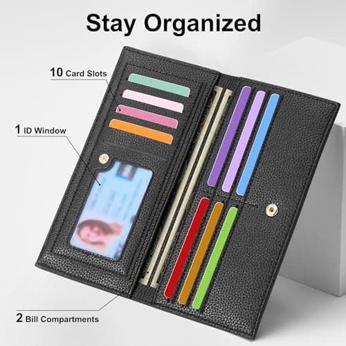 Tipmile Slim Wallet for Women, RFID Blocking Credit Card Holder, Ladies Bifold Wallet with Zipper, Black - Thumbnail 5
