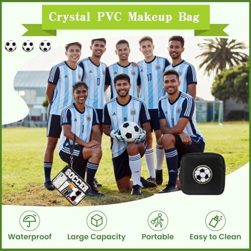 PEVART 2-Piece Soccer Gifts Makeup Snack Bag Chenille Letter Patch | Large Soccer Clear PVC Travel Zipper Pouch Accessories Stuff Waterproof Portable Sport Bag for Boys, Girls - Thumbnail 6