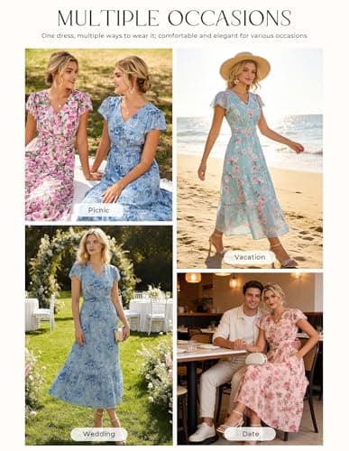 GRACE KARIN Women Summer Dress,Maxi Floral Dresses,Wedding Guest Flowy Dress 2026 Mint Green with Light Pink Roses M - Thumbnail 6