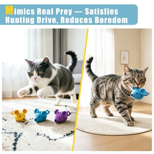 Retro Shaw Catnip Toys Crochet Mice Cat Toys, 3 Pcs Durable Yarn Cat Mouse Toys for Indoor Cats, Stuffed with Natural Catnip & Silvervine Blend, Handmade Interactive Kitten Chew Toy for Teeth Cleaning - Thumbnail 5