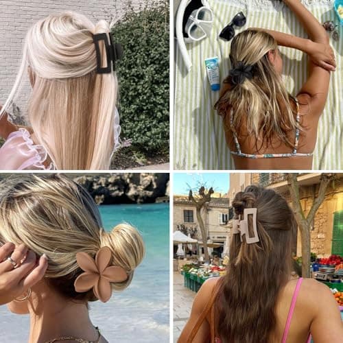 Flower Hair Clips for Women Square Claw Clips for Girls 2 Styles Hair Claw Clips for Thick or Thin Hair 6 PCS Hawaiian Hibiscus Rectangle Large Plumeria Medium Hair Accessories for Women (Brown) - Thumbnail 5