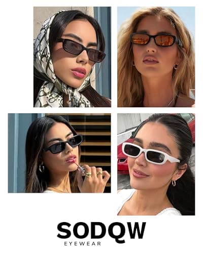 SODQW Retro Sunglasses for Women Fashion 90’s Vintage Small Rectangle Frame UV400 Protection - Thumbnail 5