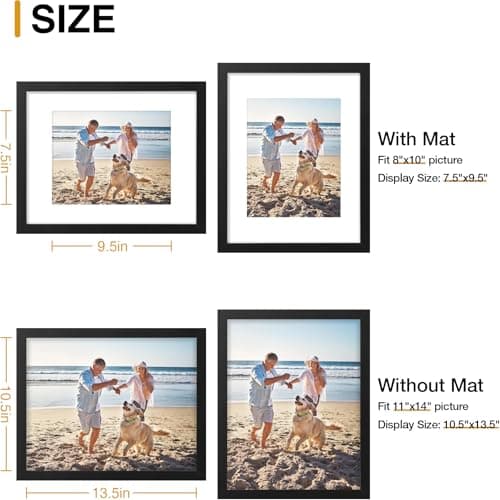 decorUhome 11x14 Picture Frame, Display Pictures 8x10 with Mat or 11x14 without Mat, Wall Mounting Photo Frame, Black, 4 Pack - Thumbnail 4