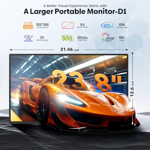 24" Large Portable Monitor Laptop Screen Extender 1080P FHD 100HZ IPS, Travel Monitor for Work Home Gaming, Landscape & Portrait Display, Compatible with Wins/Mac/Linux & MINI PC/PS5/Smart Phone - Thumbnail 3