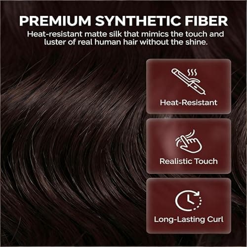 5 Clip in Hair Extensions Synthetic Thick Curly Wavy Hairpieces for Women 18 Inch Natural Looking 3/4 Full Head Clip on Hair Extensions Dark Brown - Thumbnail 5