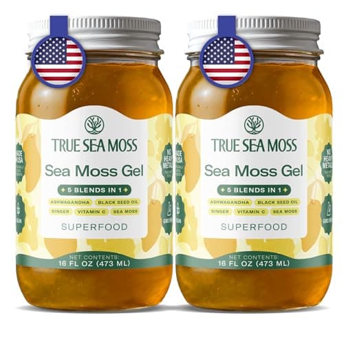 TrueSeaMoss Sea Moss Gel – Made in USA – 5-in-1 Formula – Wildcrafted Seamoss, Ashwagandha & Jarred Vegetables – Ashwagandha, Pack of 2 (Labels may Vary)