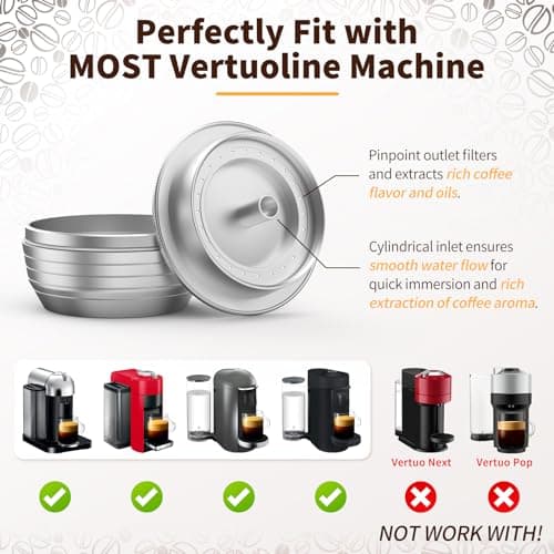 AANQQ Reusable Nespresso Vertuo Pods: Food-Grade Metal Refillable Coffee Capsules - Brewing Espresso 7.8OZ for Nespresso Vertuo & Vertuo Plus, Not for Vertuo Next/Pop, SGS tested, Cost Saving - Thumbnail 3