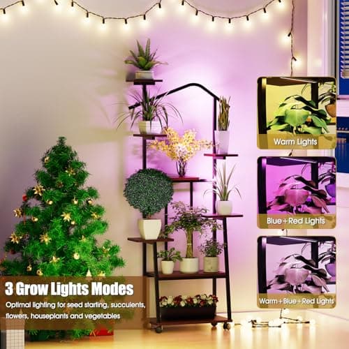 Plant Stand Indoor with Grow Lights-65" Indoor Plant Shelf,8 Tiered Corner Plant Stands for Indoor Plants,Metal Tall Plant Flower Display Shelves for Bedroom Living Room Balcony Patio (House-Shape) - Thumbnail 2