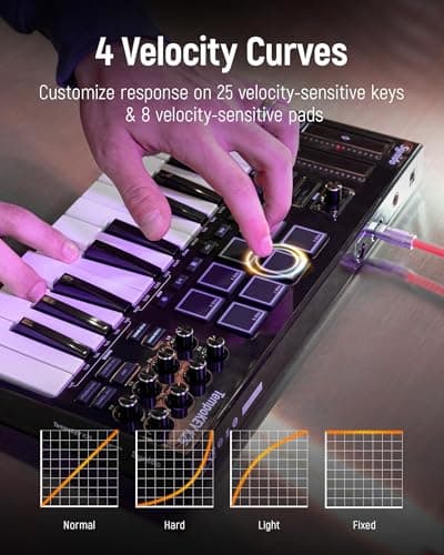 Synido 25 Key USB MIDI Keyboard Controller with 8 Drum Pads, Professional Mini Midi Keyboard with OLED Screen, Beat Maker Machine for Music Production, Black, TempoKey K25 - Thumbnail 5