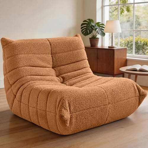HABUTWAY Bean Bag Chairs Fireside Lazy Floor Sofa, Soft Teddy Fleece Bean Bag Sofa with High-Resilience Foam Filling，Beanbag for Living Room, Bedroom, Office (Brown Teddy)