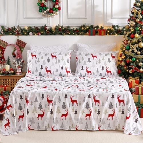 CAROMIO Christmas Sheets Queen, Soft Brushed Microfiber Bed Sheet Set, 16 Inches Deep Pocket Fitted Sheet Winter Holiday Sheets Set (Christmas Pattern, Queen) - Thumbnail 2