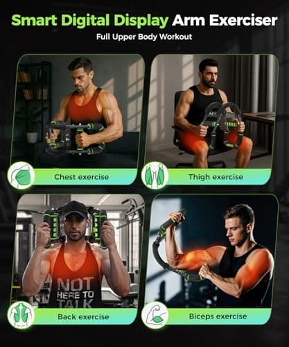 Twister Arm Trainer & Chest Workout Equipment with Digital Display - Auto Reps & Calorie Estimator, 40-120 lbs Home Gym Chest Exerciser for Men, Green Pro - Thumbnail 4