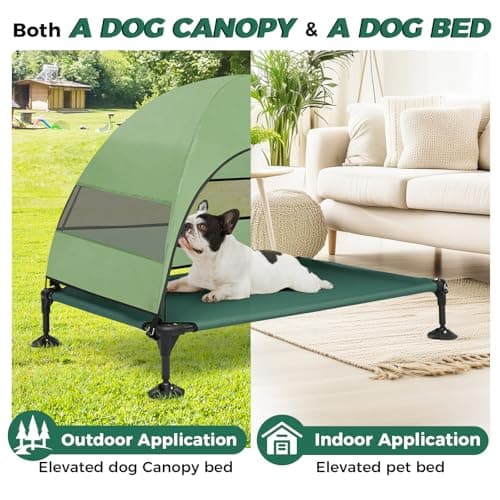 Libbipaw Windproof Elevated Dog Bed with Canopy & Stakes, 3-Sided 90% UV Block, Chew-Proof Teslin Mesh Mat for Large Dogs up to 150lbs(Green Large) - Thumbnail 5