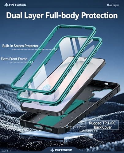 FNTCASE for Samsung Galaxy S26 Case: with [Built-in Screen Protector & Kickstand] [2 Front Frames] [Military-Grade Drop Protection] Heavy Duty Shockproof Rugged Case Full Body Protective Cover Green - Thumbnail 3