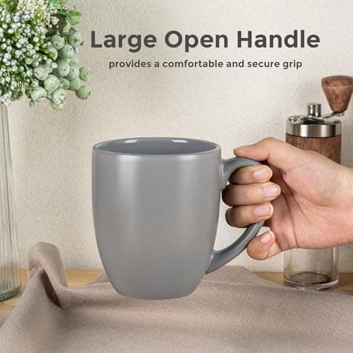 GBhome 12oz Coffee Mugs Set of 6, Large Ceramic Coffee Mugs for Man, Woman, Dad, Mom, Modern Coffee Mugs Set with handle for Tea/Latte/Cappuccino/Milk/Cocoa. Dishwasher&Microwave Safe,Matte Grey - Thumbnail 3