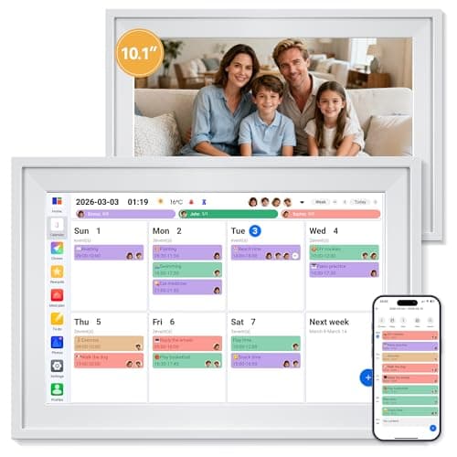 Yofidra 10.1" Digital Calendar, Smart Electronic Calendar with Chore Photo Meal Reward To-do Chart, Desk Planner for Family Schedule, Wifi Interactive Touchscreen Display with Stand, White - Image 1