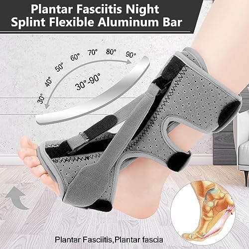exhood 2PCS Upgraded Plantar Fasciitis Night Splint, 3 Adjustable Straps Plantar Fasciitis Relief Braces for Achilles Tendonitis, Foot Drop & Heel Spur Pain Relief Day & Night (Elephant Grey) - Thumbnail 3
