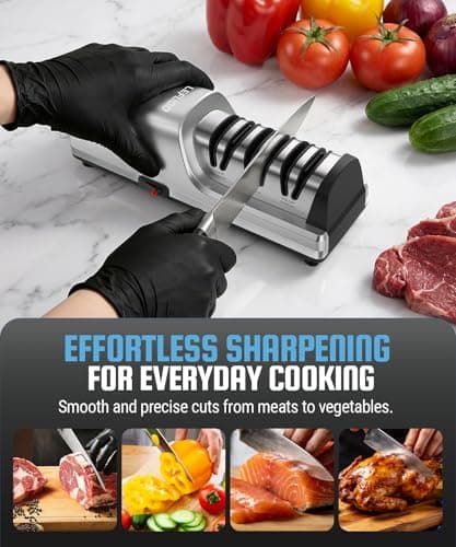 LEFUGO Electric Knife Sharpener for Kitchen Knives, Detachable Sharpening Head, 3-Stage Knife Sharpener Electric, 100% Diamond Abrasive, 15-Degree Precision Angle, Fast Sharpening, Polish (Silver) - Thumbnail 2