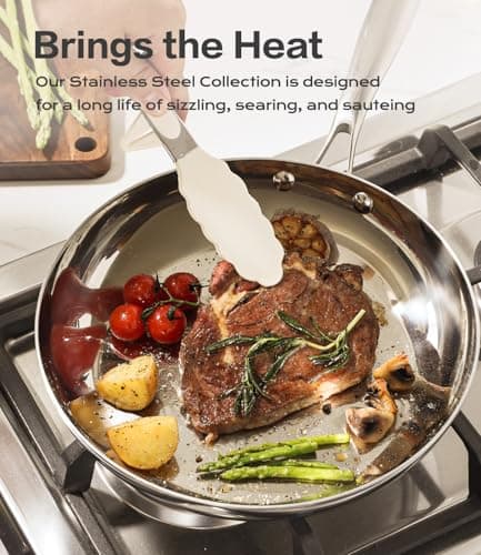 USELUCK 10 Inch Stainless Steel Frying Pan - 3 Ply Stainless Clad Skillet with Lid, Durable and Even Heating, Professional Cookware for Induction, All Stoves Compatiable Oven & Dishwasher Safe - Thumbnail 5