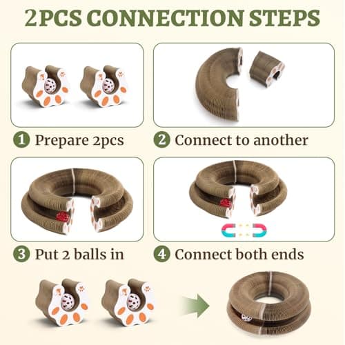 VOXGET 2 Pack Interactive Cat Scratcher Toys with Balls Bells, Magic Organ Foldable Cat Scratching Board for Indoor Outdoor Exercise Anxiety Relief, Auburn - Thumbnail 6