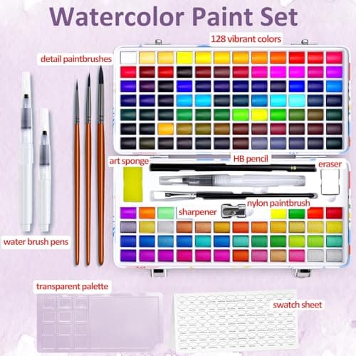 Caliart 128 Colors Watercolor Paint Set, Portable Art Supplies Palette Kit - Thumbnail 2