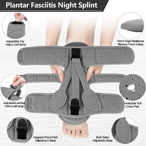 exhood 2PCS Upgraded Plantar Fasciitis Night Splint, 3 Adjustable Straps Plantar Fasciitis Relief Braces for Achilles Tendonitis, Foot Drop & Heel Spur Pain Relief Day & Night (Elephant Grey) - Thumbnail 4