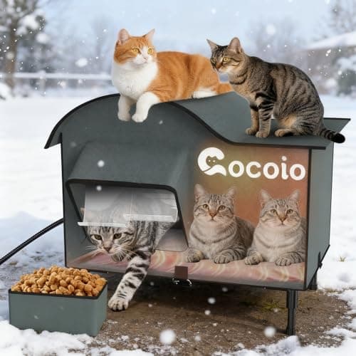 Heated Outdoor Cat House Weatherproof,Extra Large Insulated Heated Cat House for Multiple Cats Outside,Upgraded Feral Elevated Warm Cat Shelters for Winter with Heat Pad,Eaves&Escape Door Collaspable - Image 1