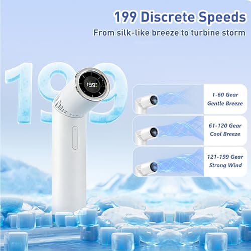 Portable Handheld Fan - Rotatable Mini Fan, High Speed Wind Cooling, 199 Speeds Stepless Control, Digital Display, 3-in-1 Rechargeable Personal Fan for Travel, Outdoor, Easter Gifts for Women Men - Thumbnail 3
